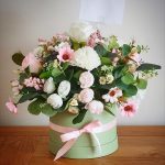 Medium size Artificial hat box pink and white
